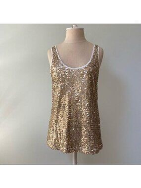 Express Gold Sequin White Tank Top